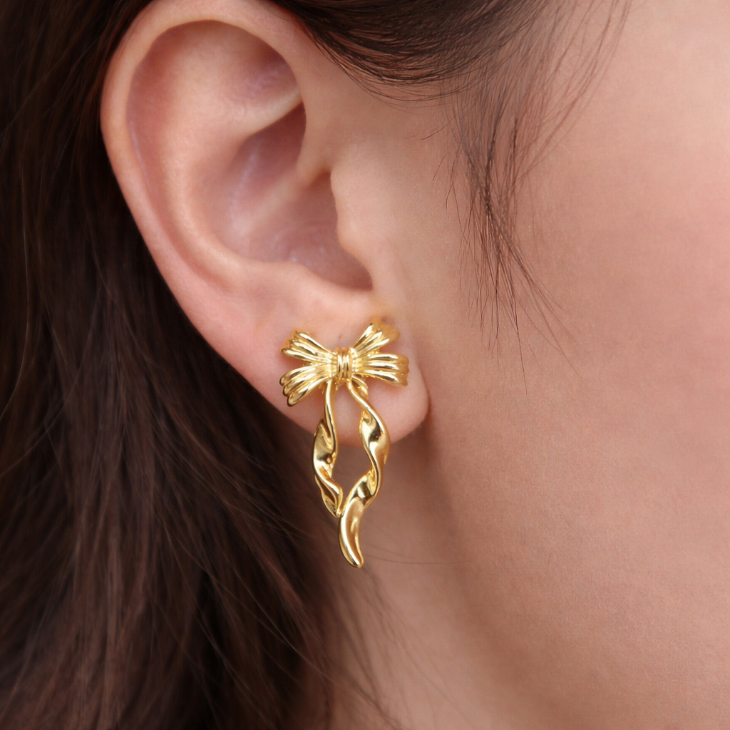 The Korean Sculpted Gold Ribbon Drops