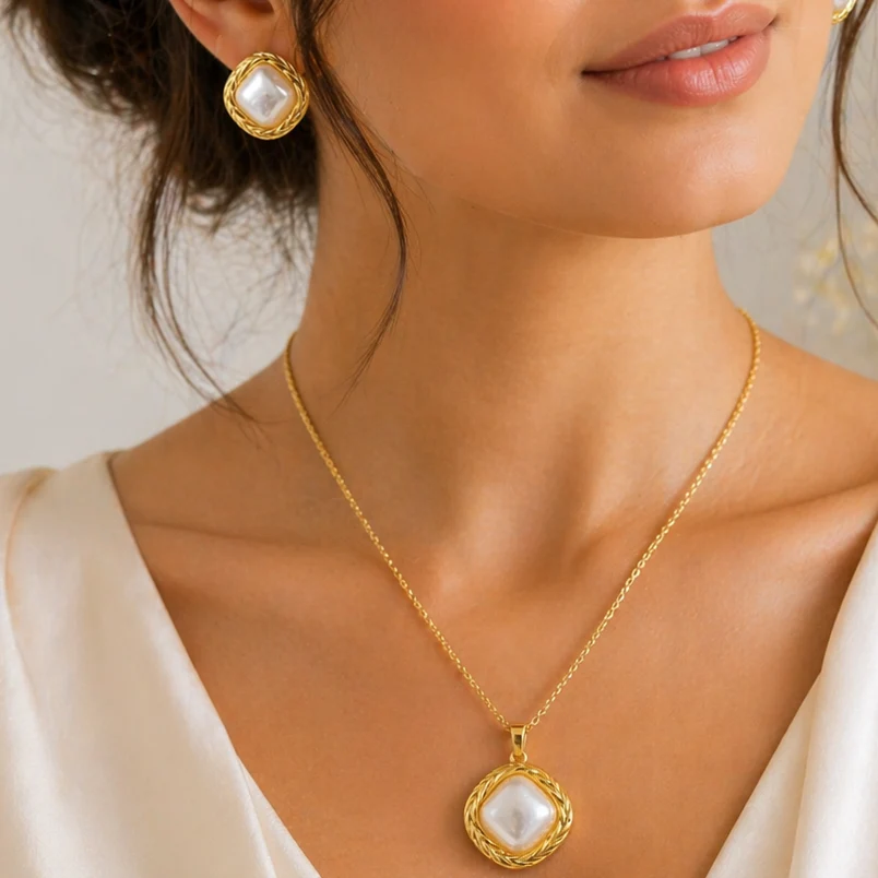 Vintage Square Pearl Jewelry Set