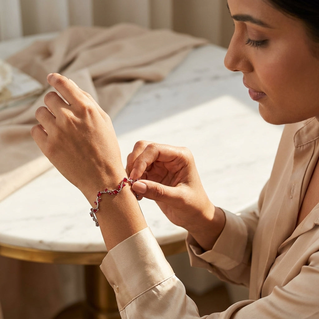The Crimson Tulip Silver Vine Bracelet
