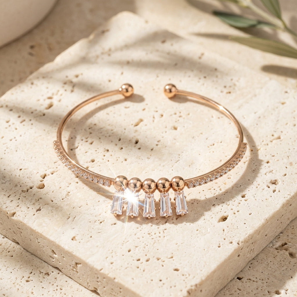 Adjustable Gold Cuff Bracelet with Baguette Crystals