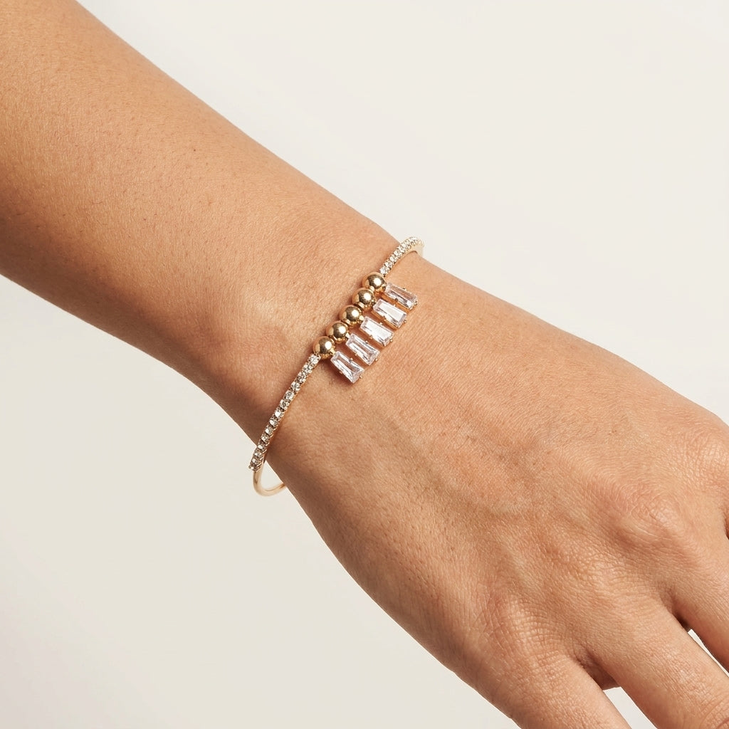 Adjustable Gold Cuff Bracelet with Baguette Crystals