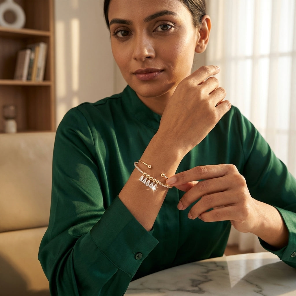 Adjustable Gold Cuff Bracelet with Baguette Crystals