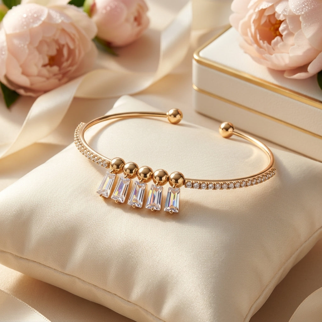 Adjustable Gold Cuff Bracelet with Baguette Crystals
