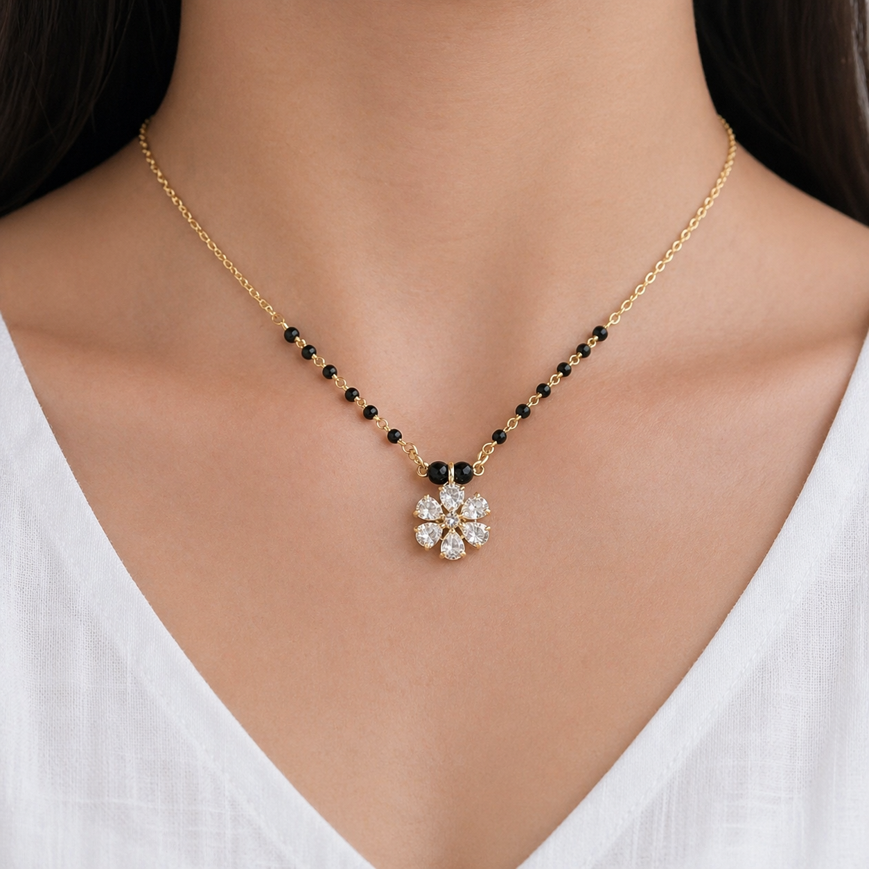 American Diamond Floral Mangalsutra for Women