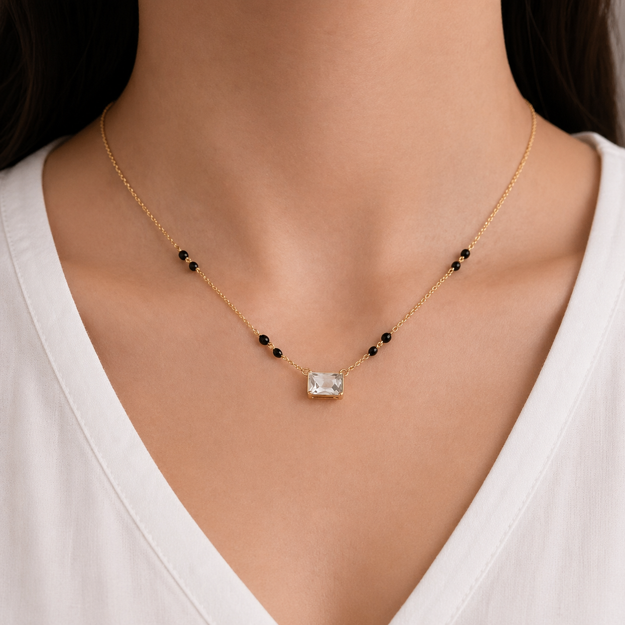Gold Emerald-Cut Zircon Short Mangalsutra