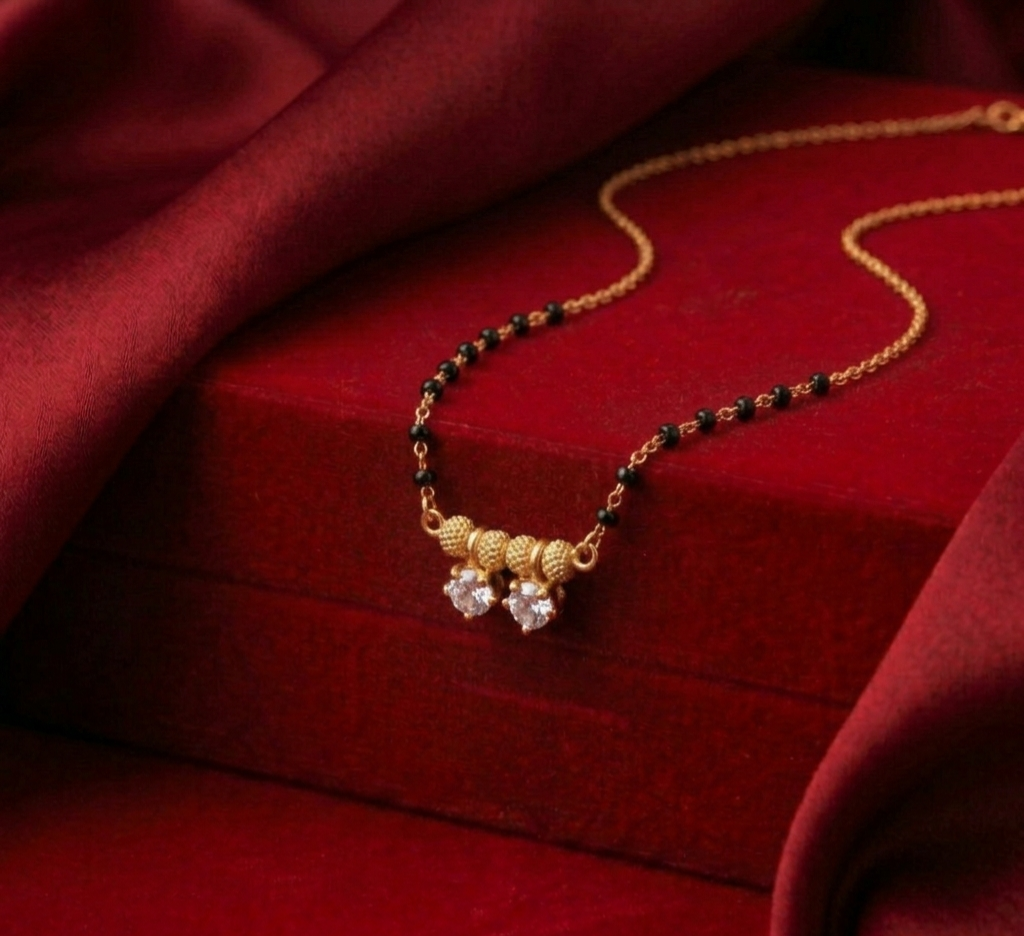 Modern Black Bead Mangalsutra with Solitaire Pendants