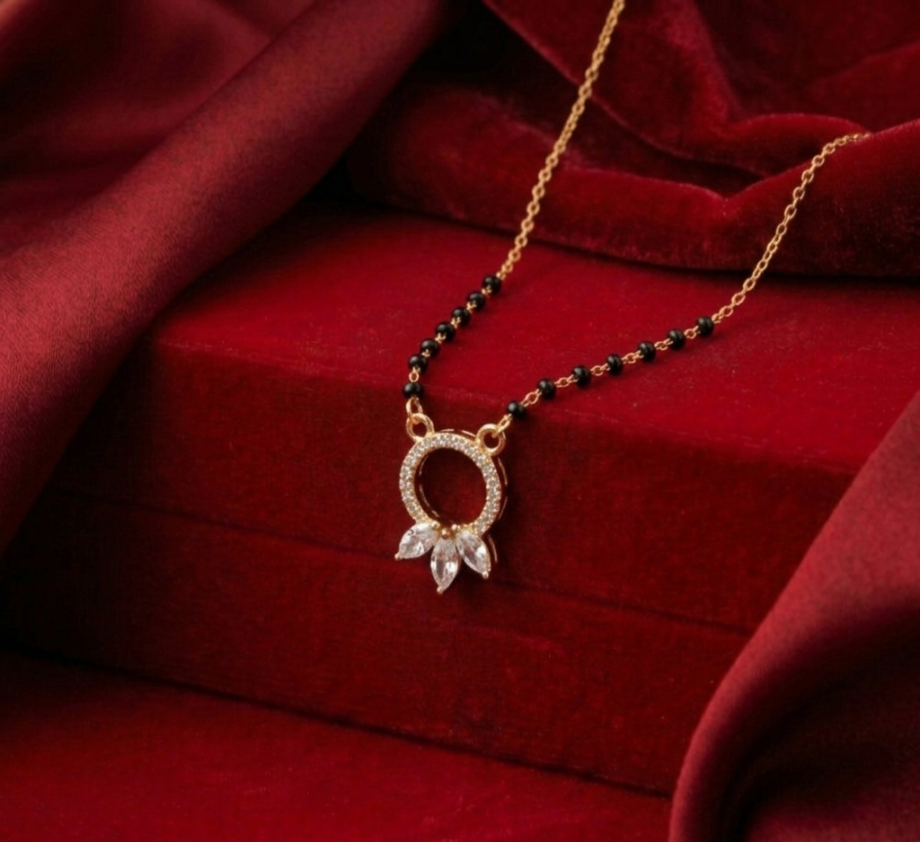American Diamond Circle Mangalsutra with Leaf Charms