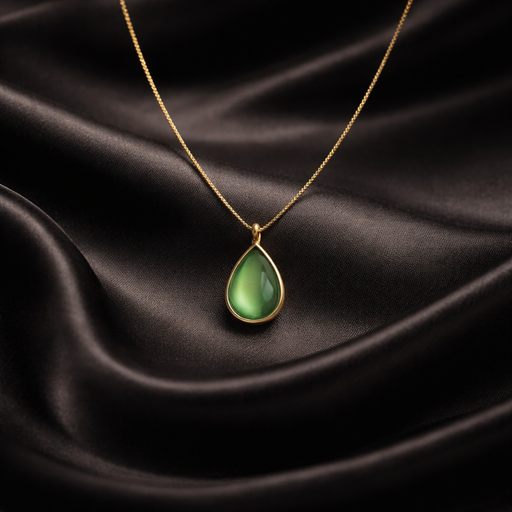 Green Teardrop Gold Snake Chain