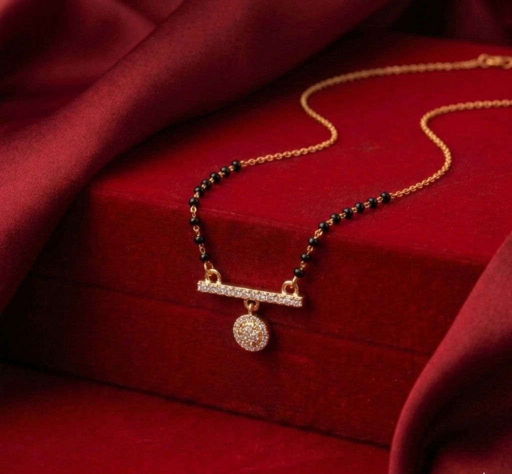 American Diamond Baguette Curved Mangalsutra