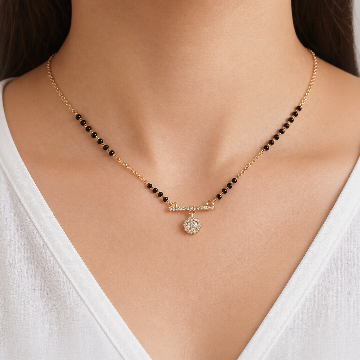 American Diamond Baguette Curved Mangalsutra