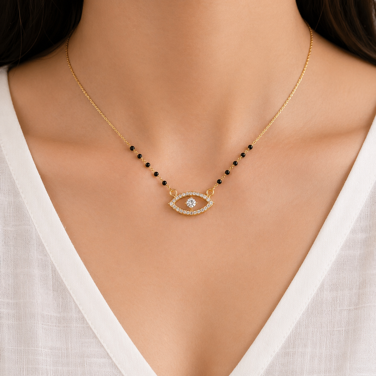 Gold Evil Eye Pendant Short Mangalsutra