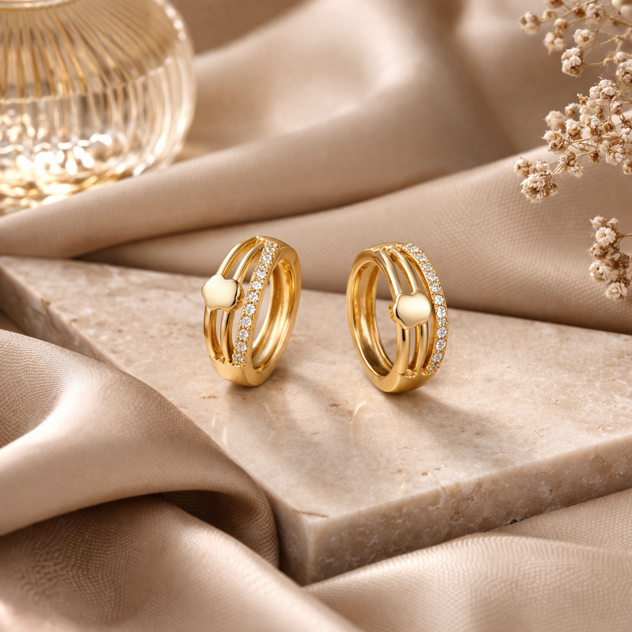 Diamond Multi-Band Huggies Earrings