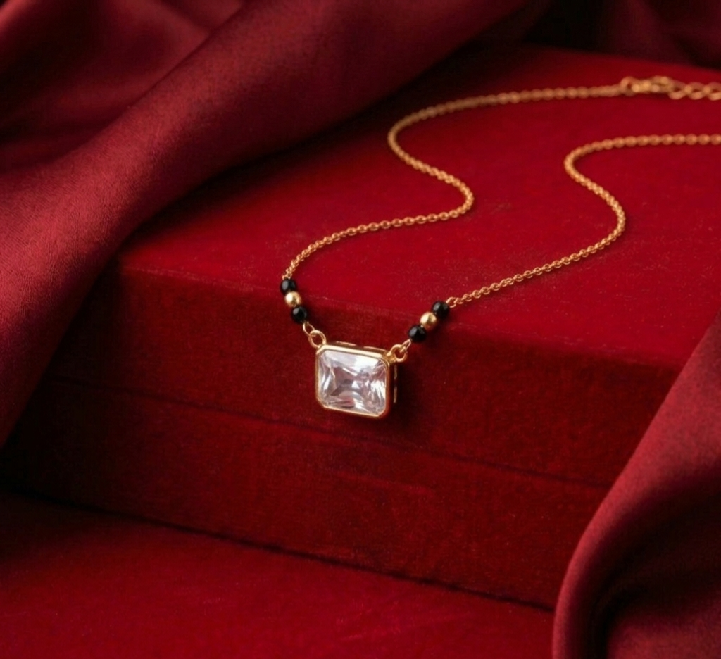 Gold Emerald-Cut Zircon Short Mangalsutra